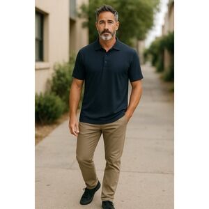 Bruno Milano Mens Textured Short Sleeve Polo Shirt - Black Size L - Luxury